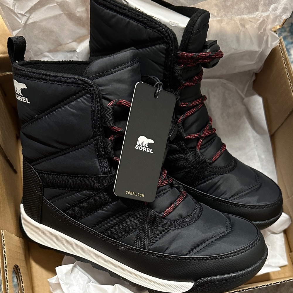 Sorel Black and Red Quilted Boots